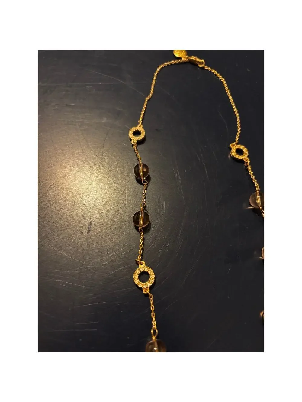 J. Crew EUC Women's Gold Tone Beaded Rhinestone Circle Chain Necklace 16